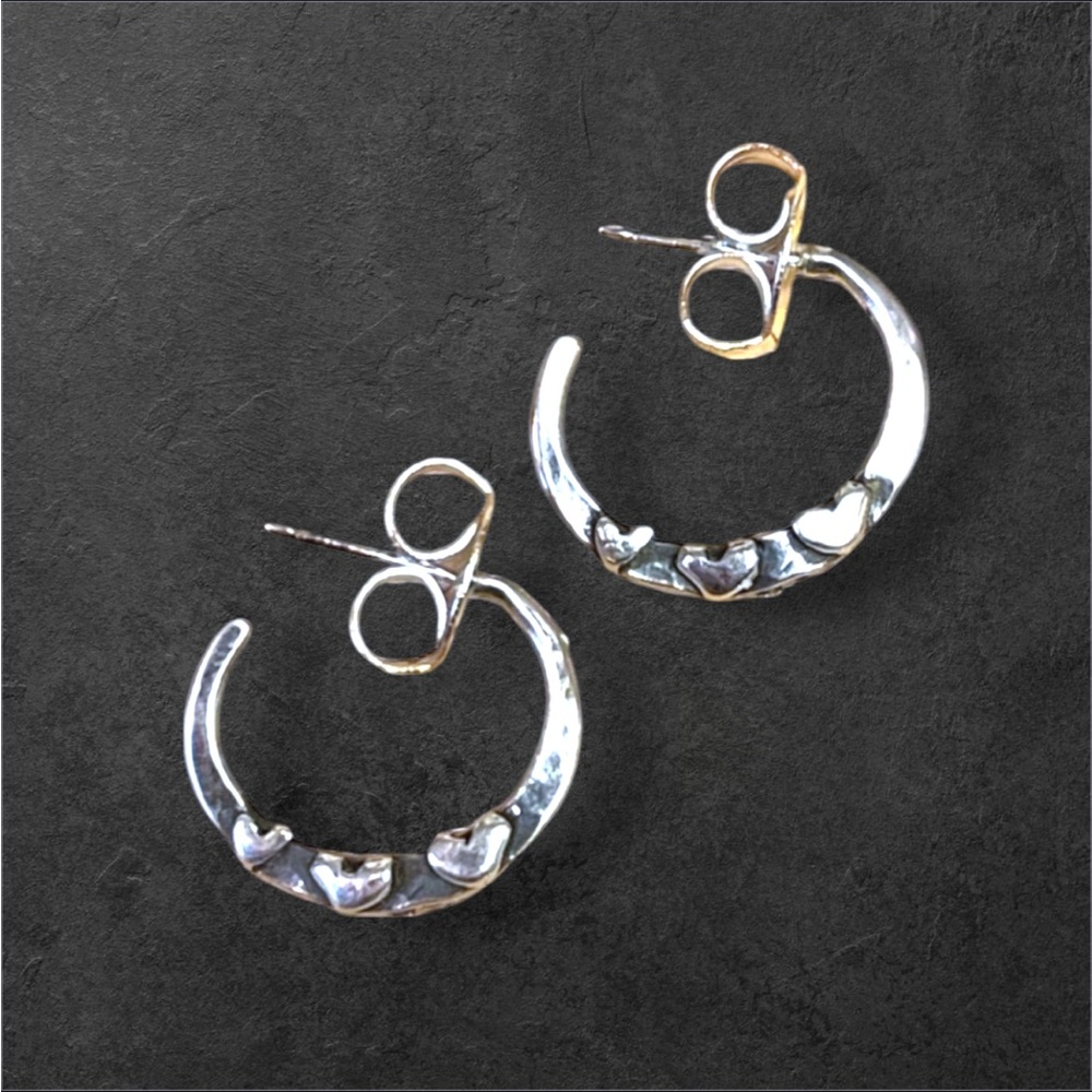 Jes MaHarry Stars & Hearts Delicate Sterling Silver Hoops Posts Organic Earrings